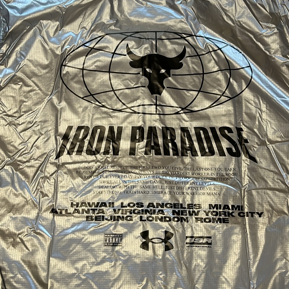 Under Armour Project Rock Iron Paradise Silver Disrupt Bomber Jacket 3XL NWT - Picture 9 of 10